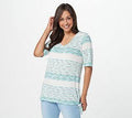 Variegated Striped Side Knot Top, Size 1X, Cabana Blue C8238