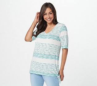Variegated Striped Side Knot Top, Size 1X, Cabana Blue C8238