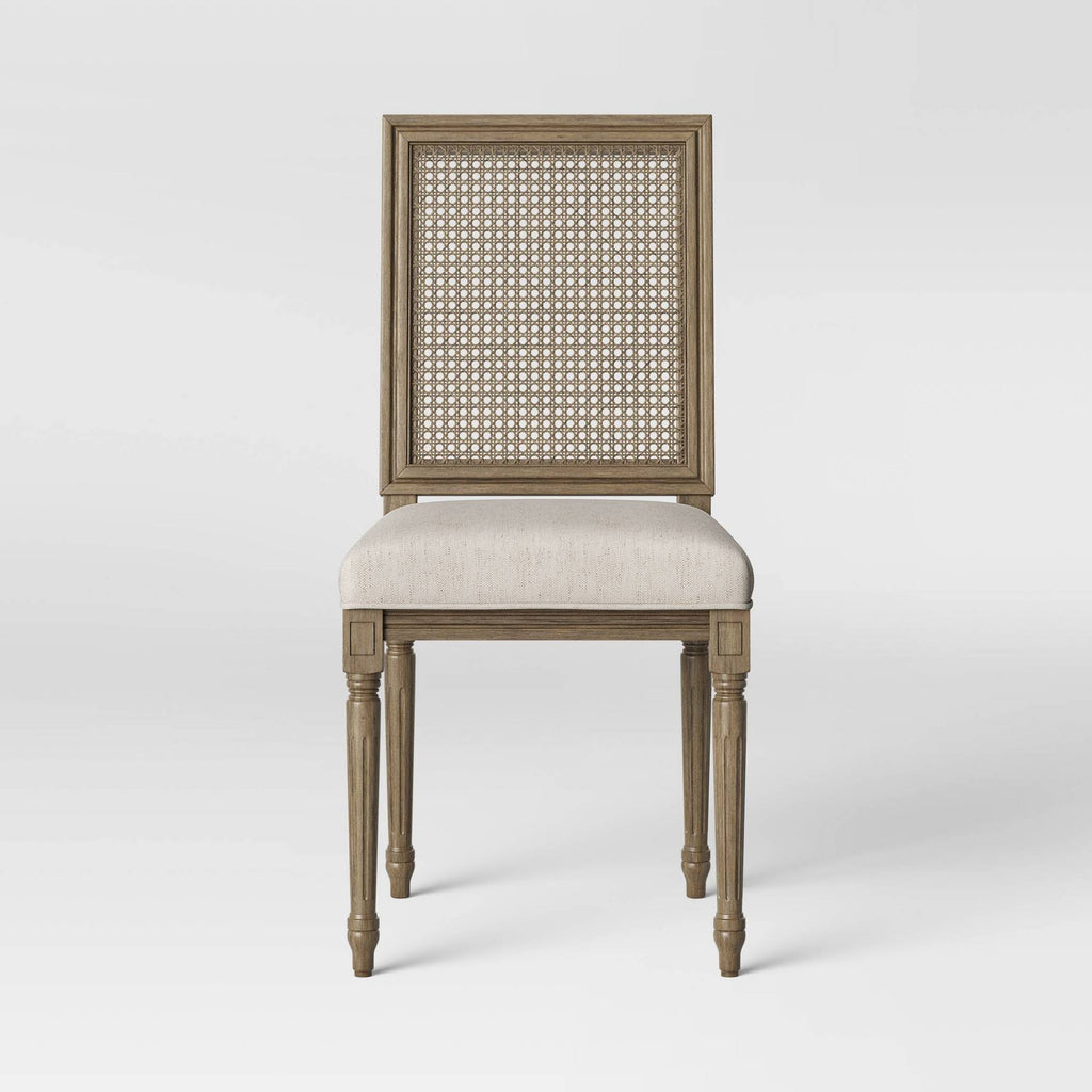 Beige Fabric Seat Cane Back Dining Chair K7840