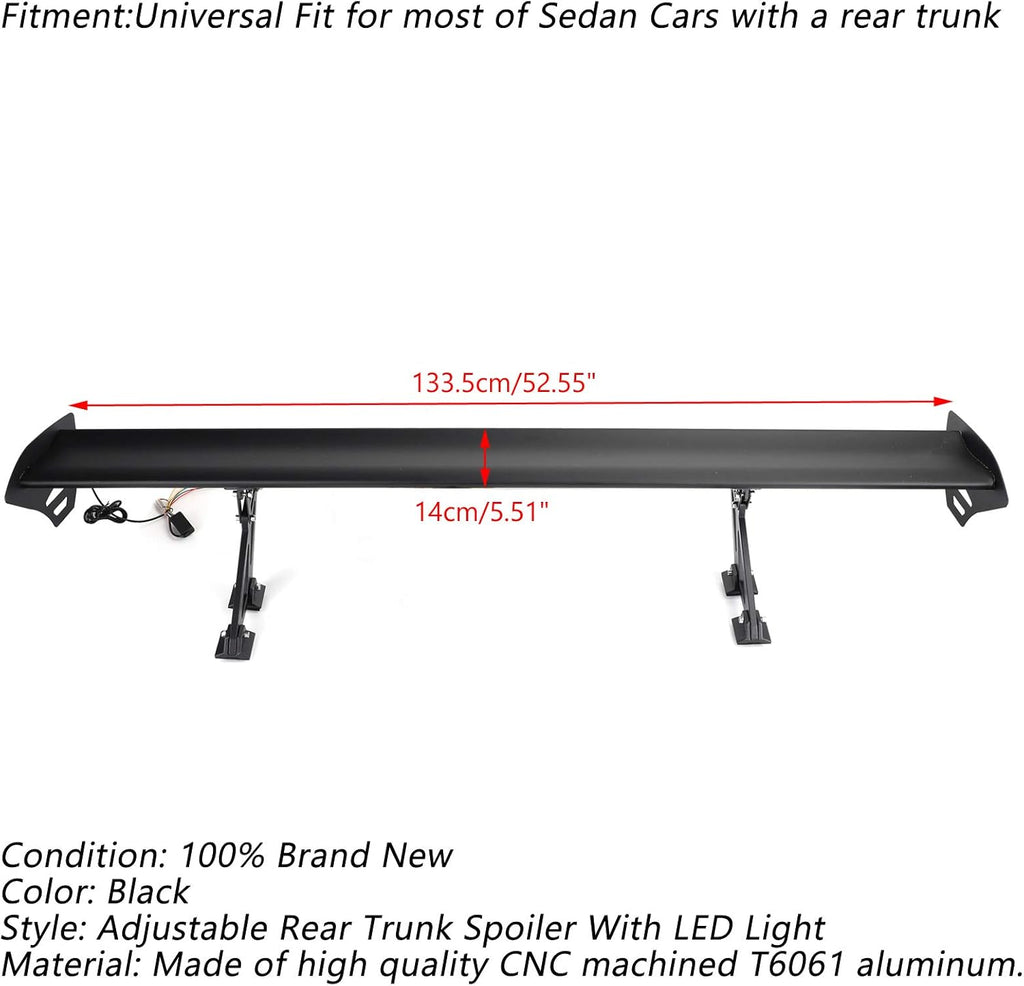 Adjustable Aluminum Rear Trunk Wing Spoiler with LED Light R8253
