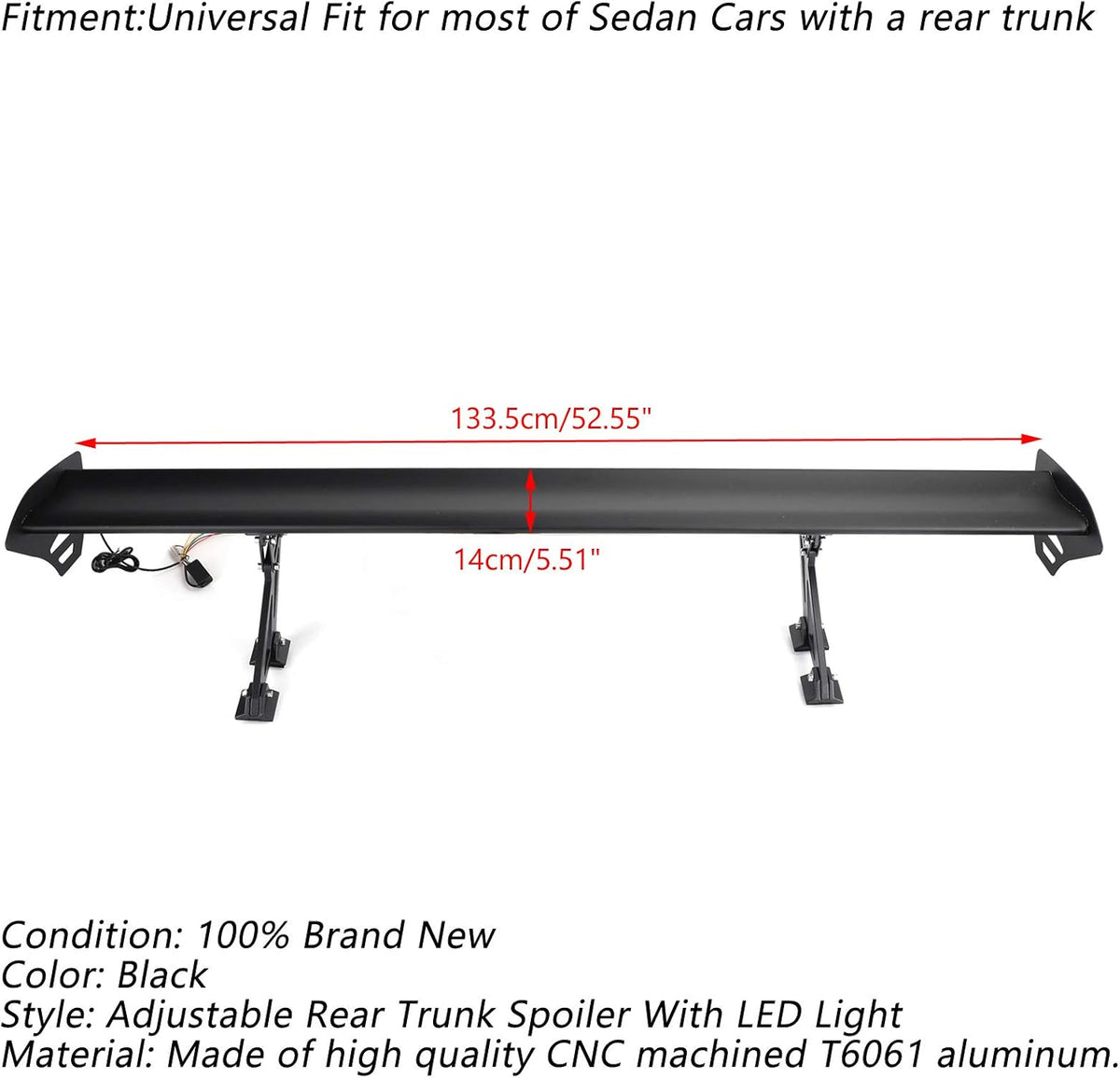 Adjustable Aluminum Rear Trunk Wing Spoiler with LED Light R8253