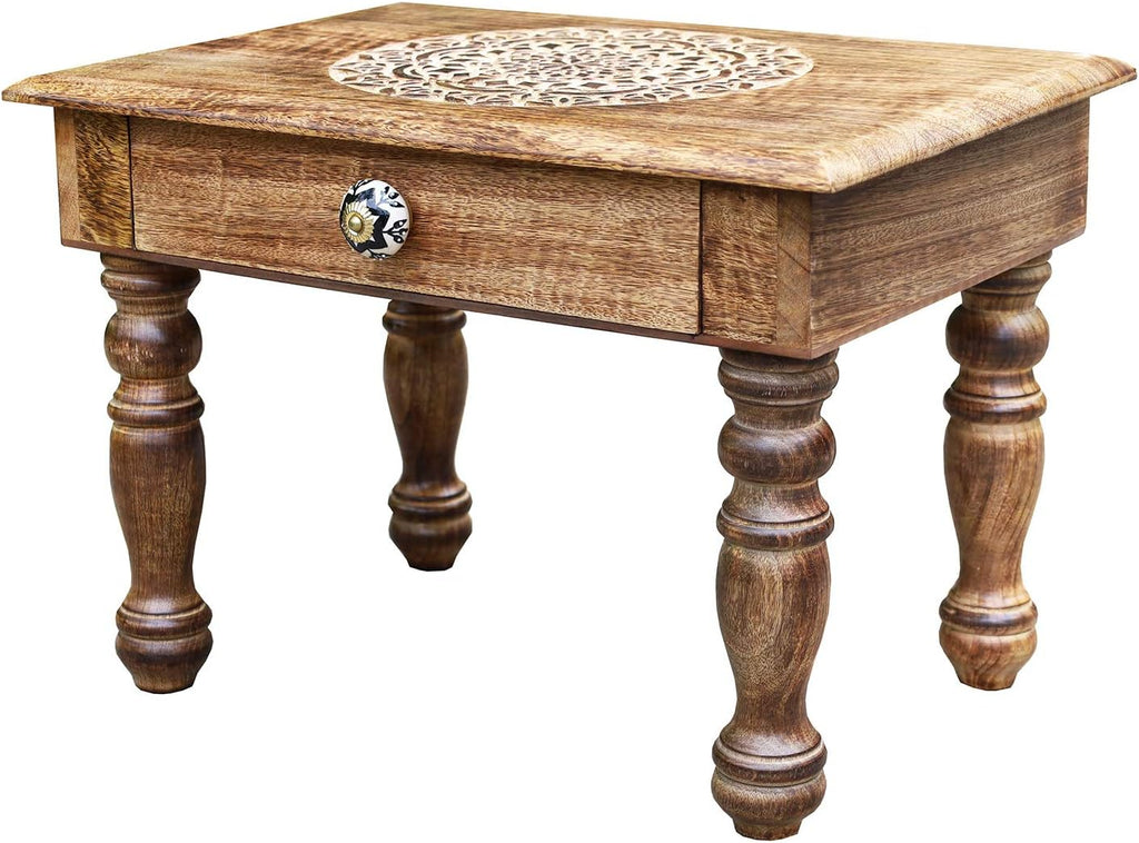Solid Mango Wood Hand Carved Puja Shrine Altar Table T464
