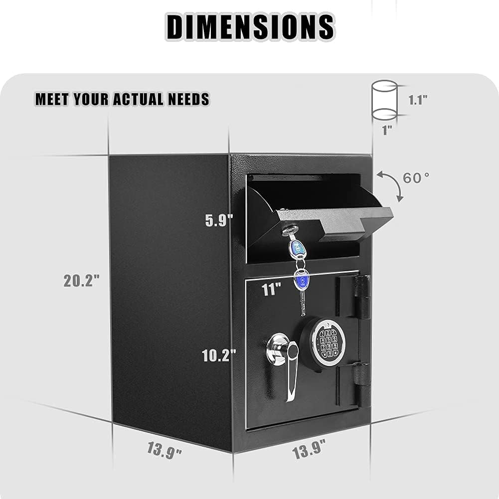 Black Metal Steel Drop Safe Box with Electronic Keypad & Key Lock N637700