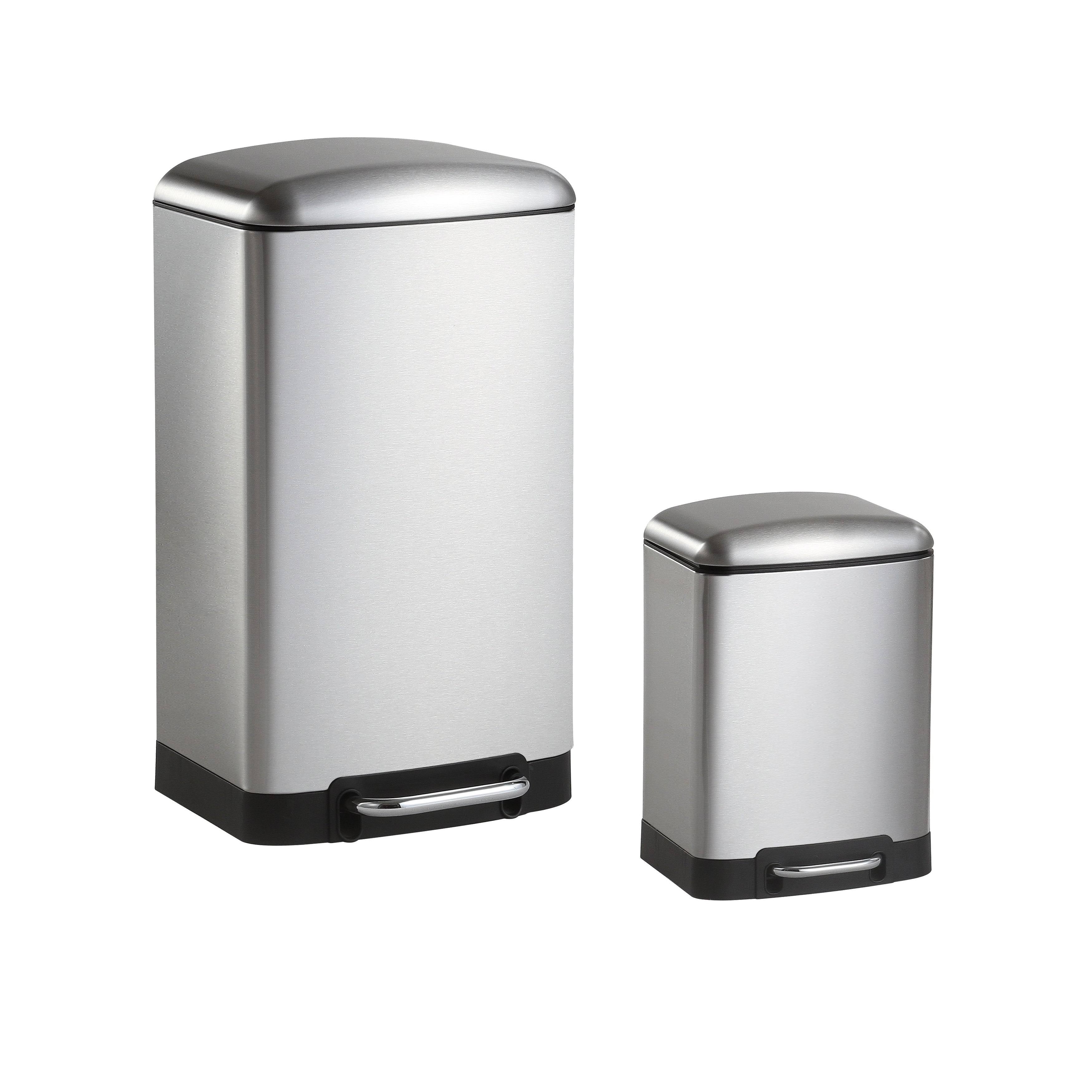 Rectangular 8-Gallon Soft-Close Lid Stainless Steel Trash Can M1229