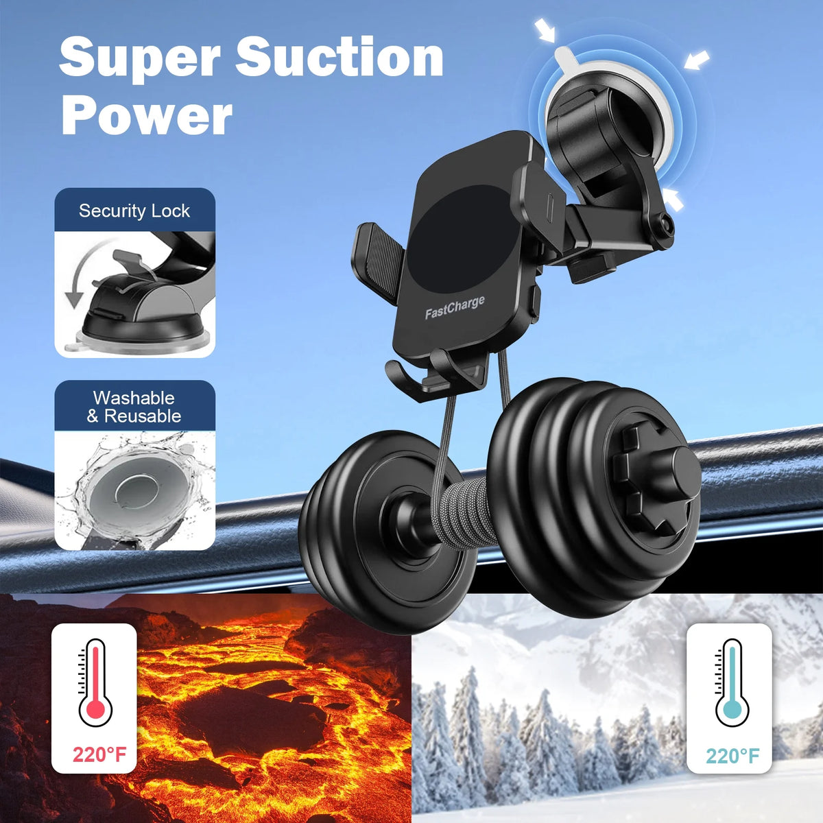 Black 3-in-1 Car Phone Holder Wireless Charger K16961