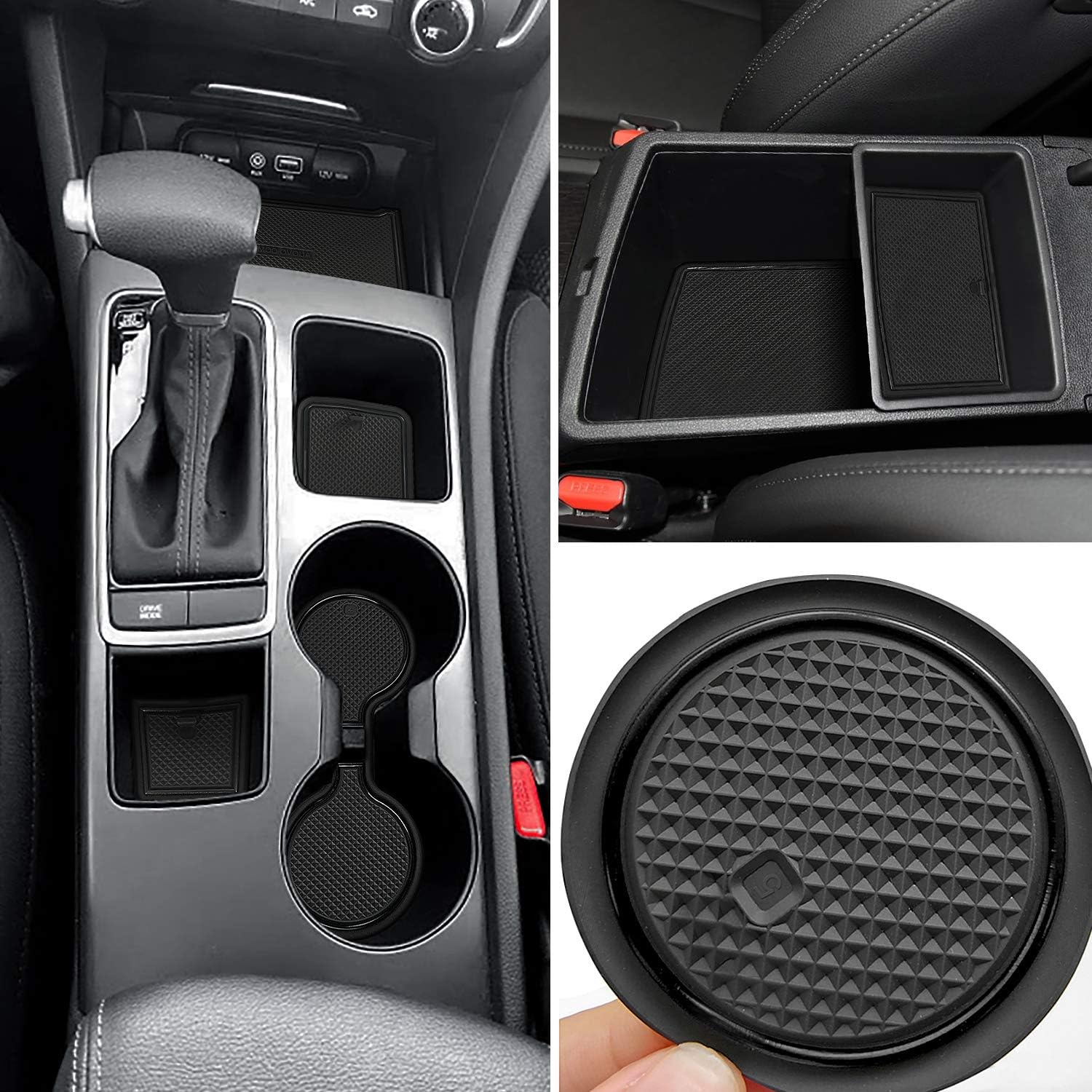 Red Rubber Car Cup Holder Inserts Center Console Liner Door Pocket Liner Mat Pad (16pcs/Set) L92612