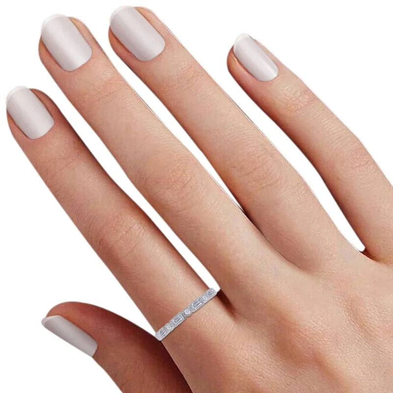1/4 CT Baguette & Round Cut Natural White Diamond Half Eternity Band Ring In 10K Solid White Gold Y99083