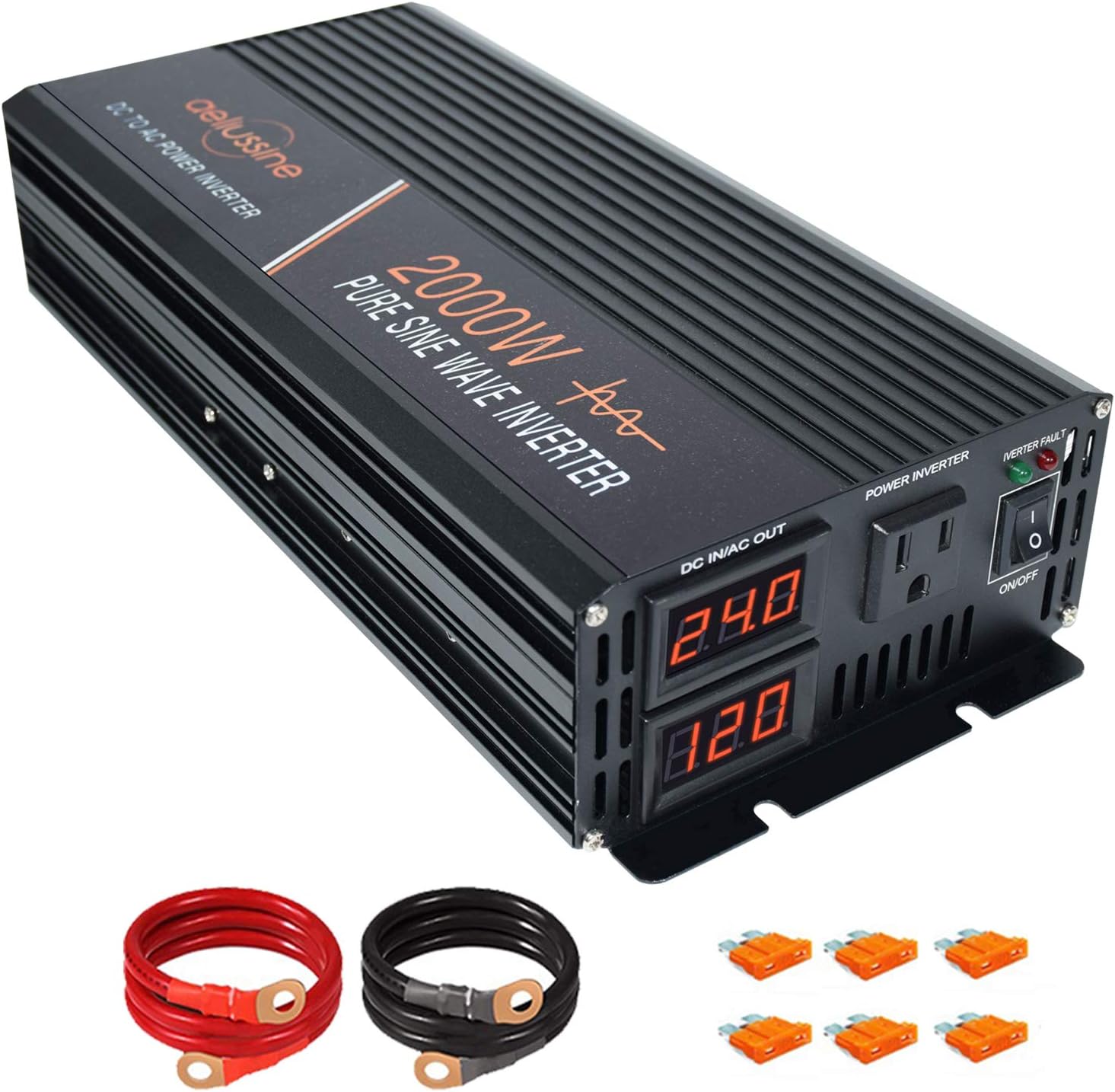 Power Inverter 1000W Pure Sine Wave 24v to 110v 120v Surge 2000 Watt Converter dc to ac with Cigarette Lighter Z487292
