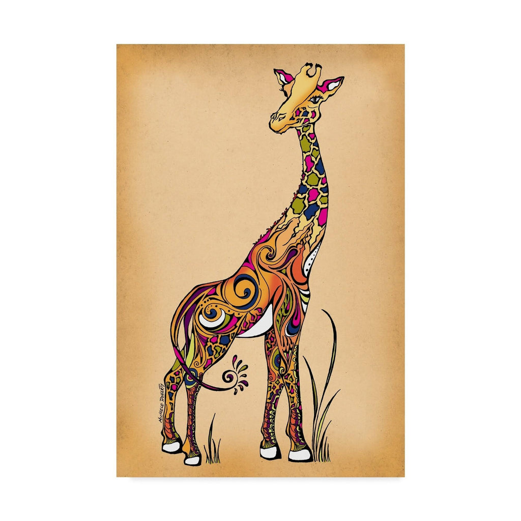 Green Girl Canvas Giraffe Painting B4836
