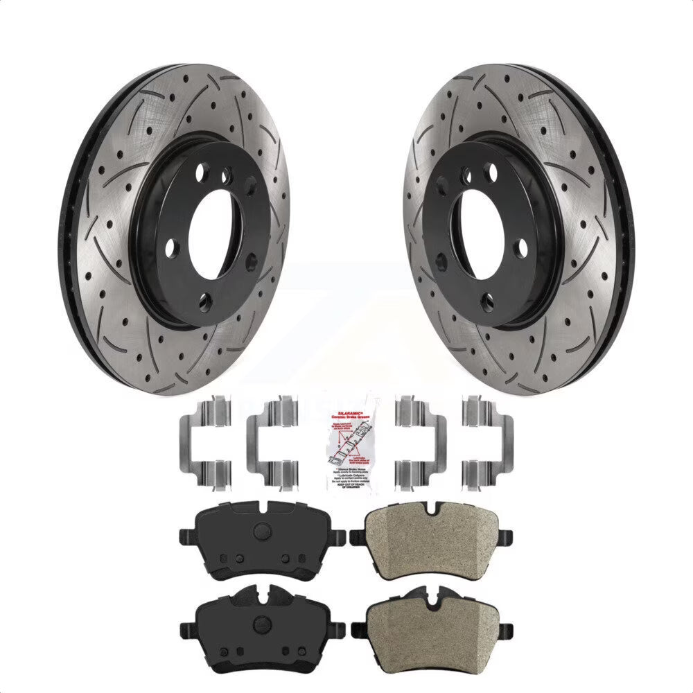 Front Coated Drilled Slotted Disc Brake Rotors And Semi-Metallic Pads Kit B12374
