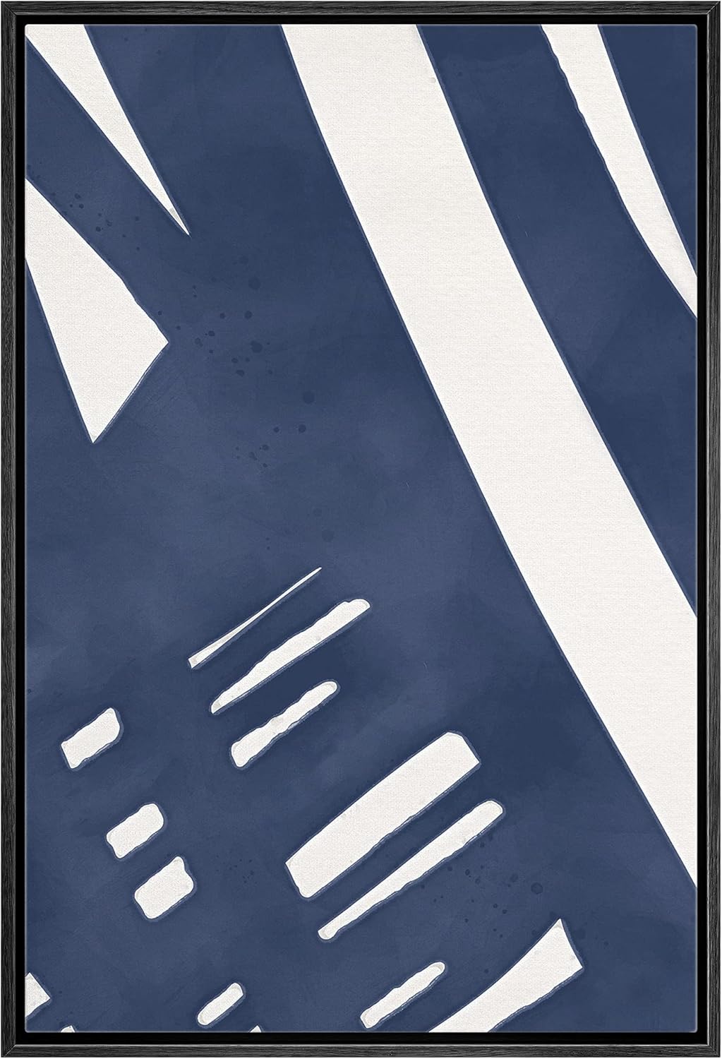 Framed Canvas Print Wall Art Blue Paint Strokes Abstract Shapes Modern Art 16x24 Natural P916