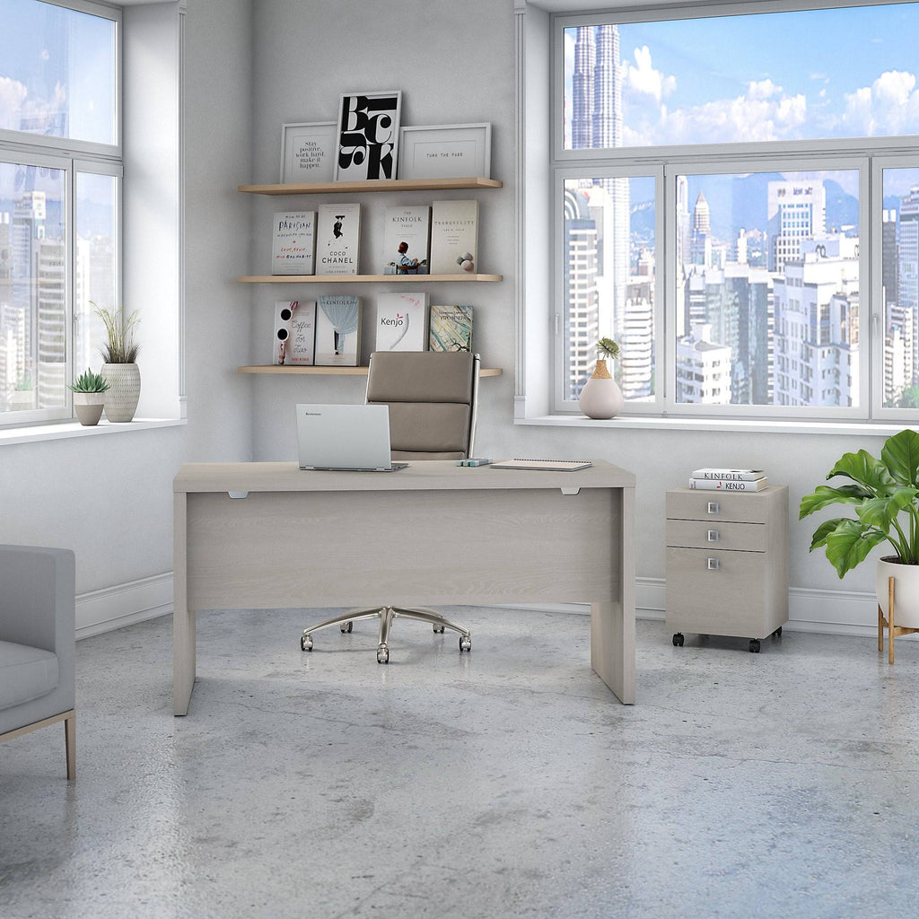Gray Sand Credenza Desk with Mobile File Cabinet O921
