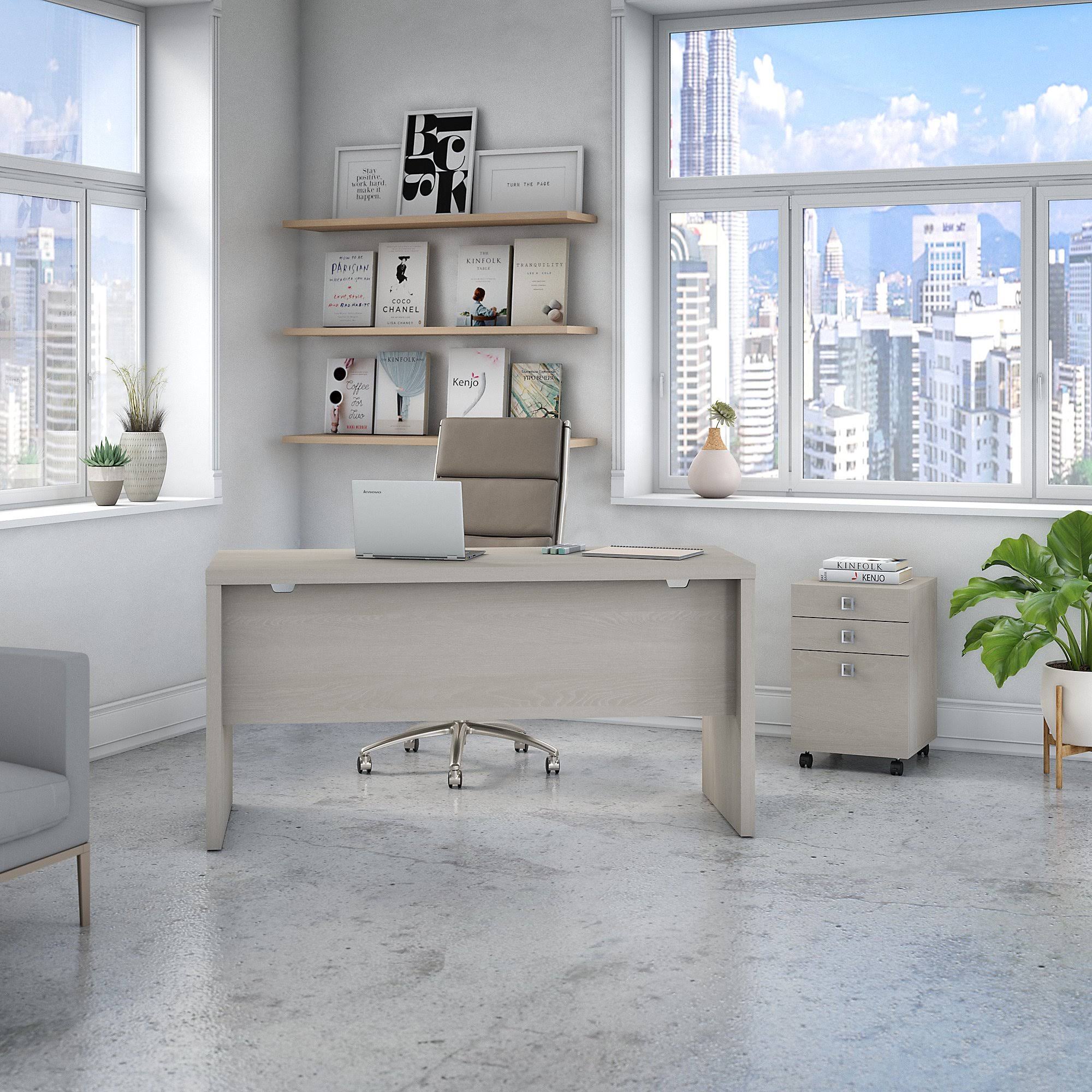 Gray Sand Credenza Desk with Mobile File Cabinet O921