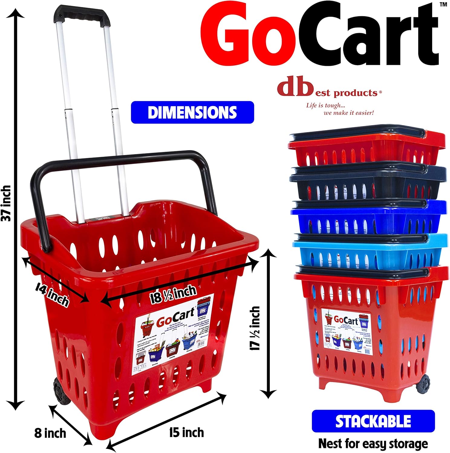 Crimson Red Grocery Cart on Wheels (5 pack) Q5330