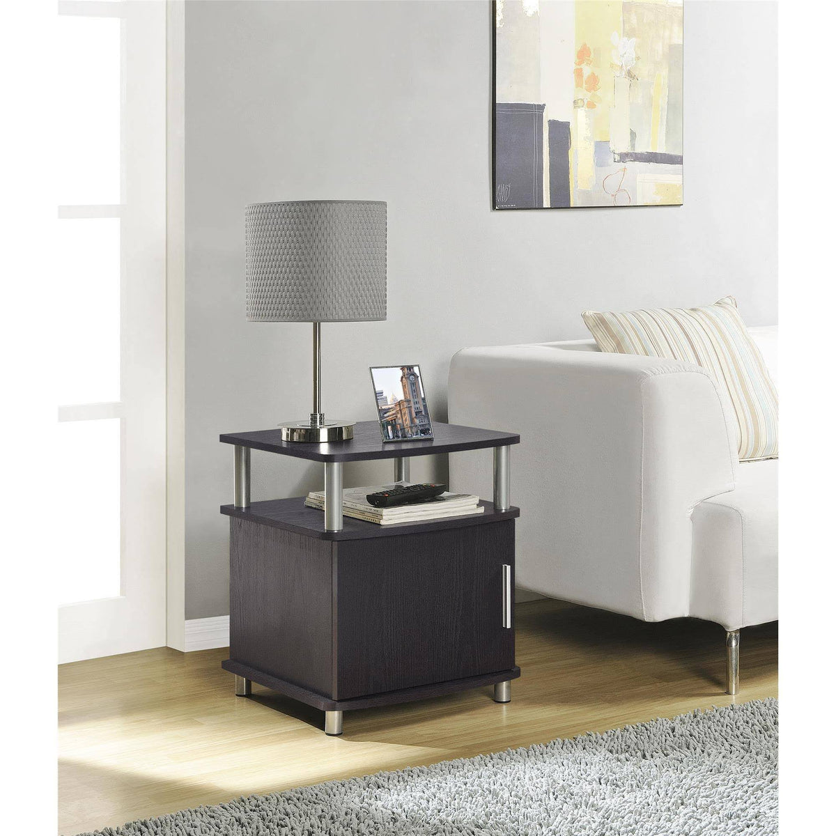 Espresso/Silver End Table with Storage K6321