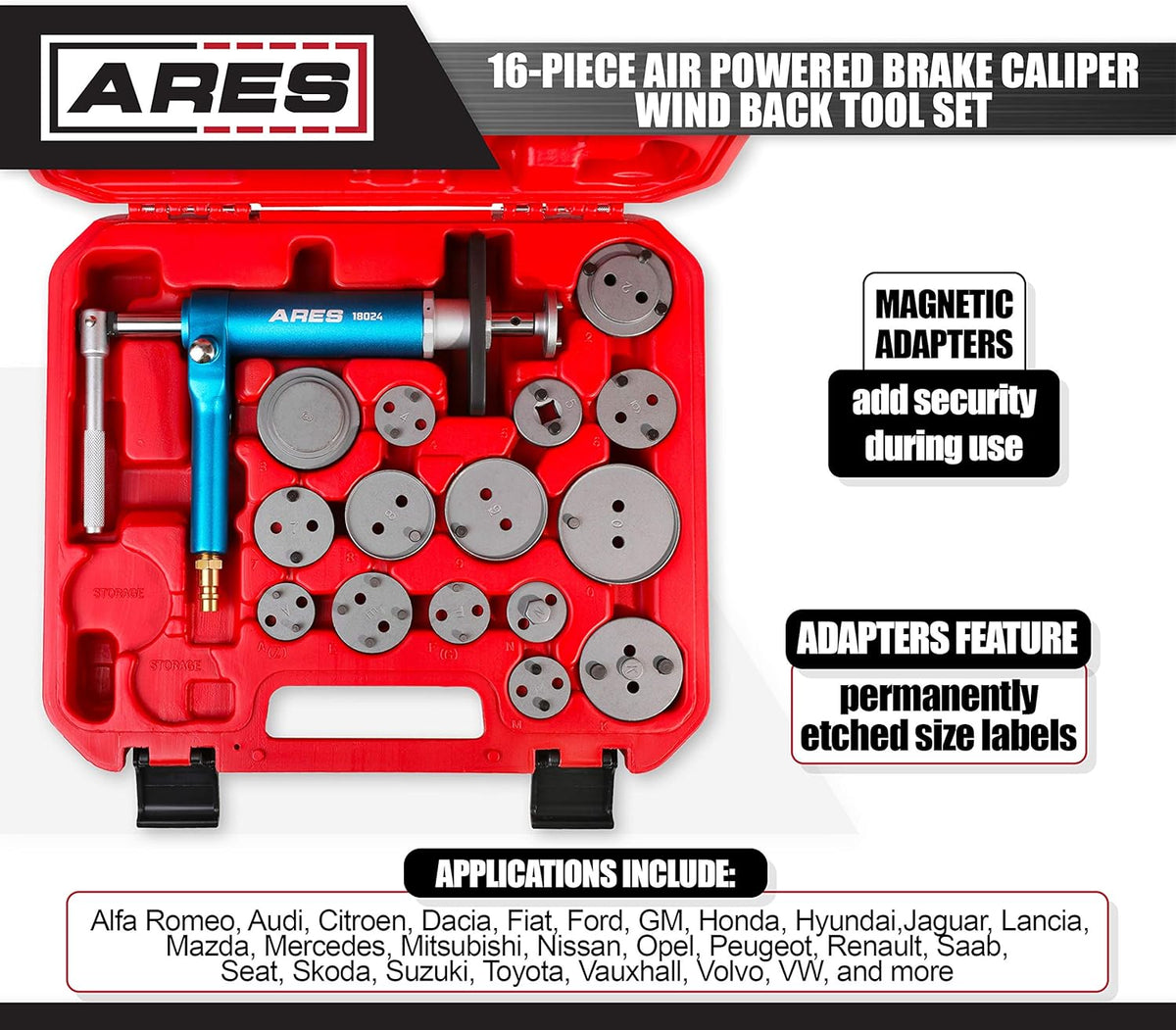 16-Piece Brake Caliper Wind Back Tool Set with Storage Case P319