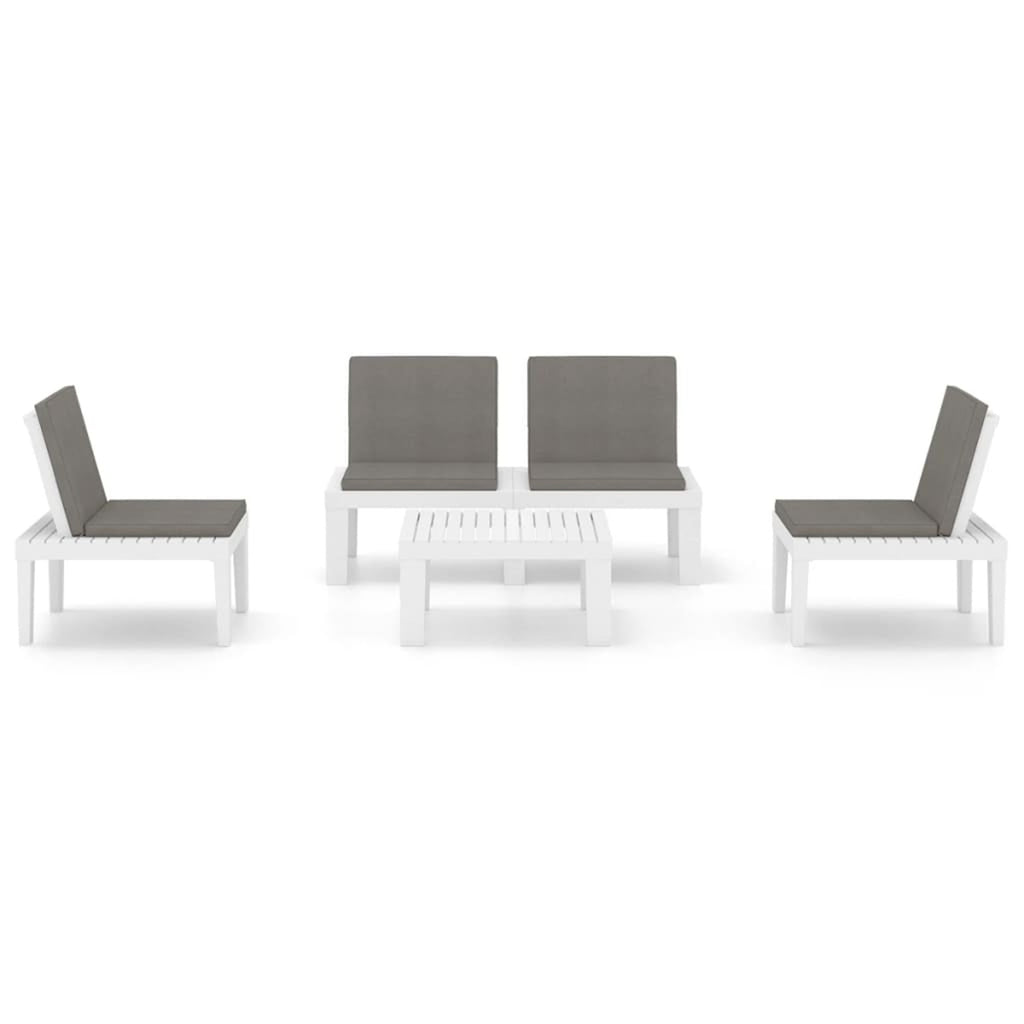 4 Piece Patio Lounge Set with Anthracite Cushions Plastic White Outdoor Sectional Sofa Set K48860