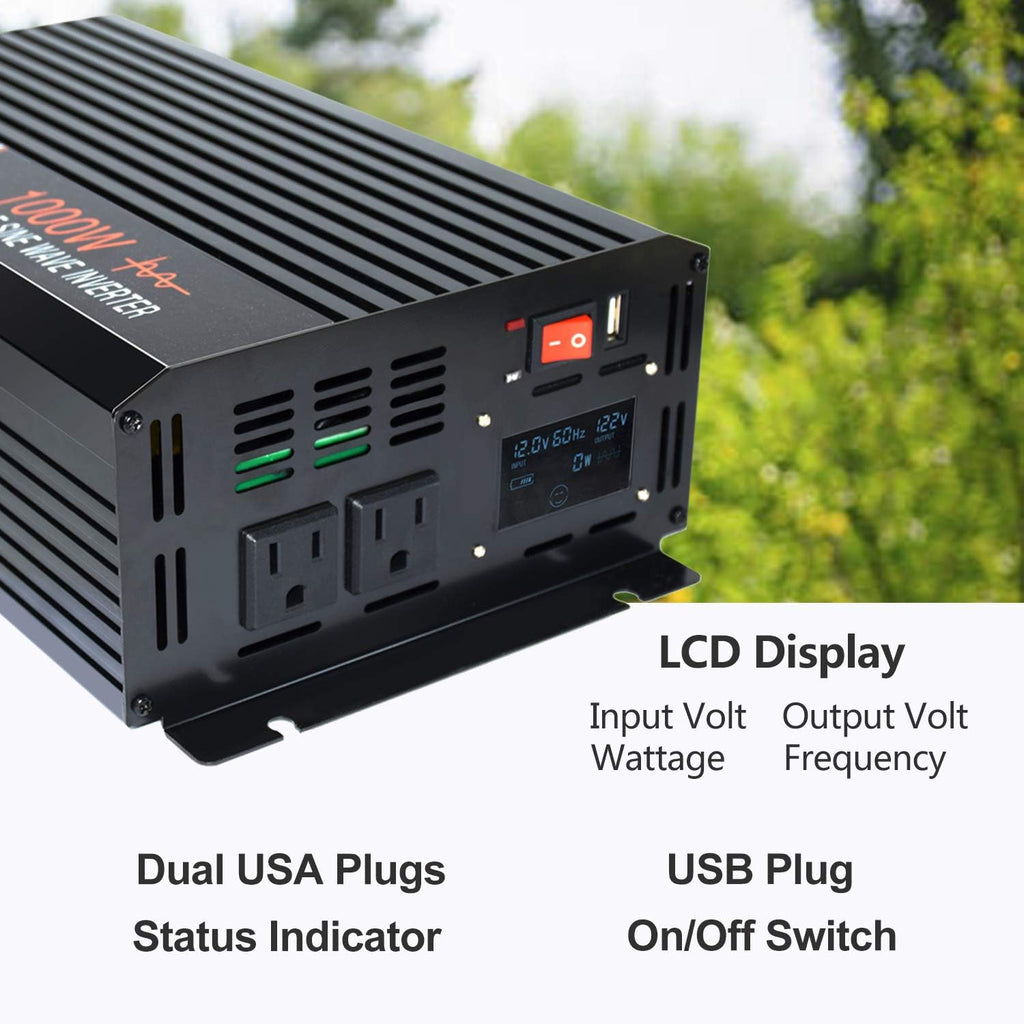 1500w Pure Sine Wave Power Inverter 12V DC to AC 110V 120V Car Power Inverter Q332