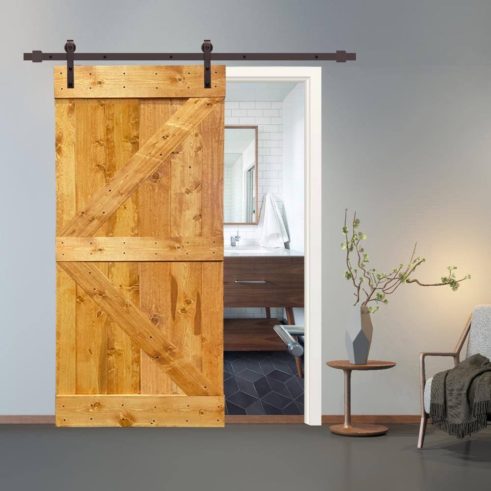 Colonial Maple Stained Pine Wood Interior Sliding Barn Door with Hardware Kit T71253