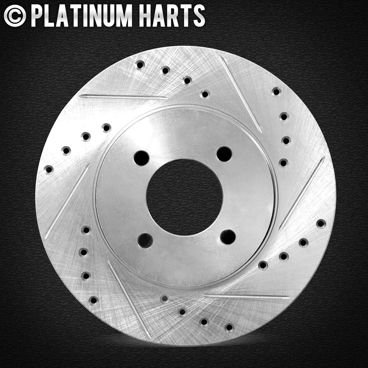 Front and Rear Brake Rotors Silver Drilled Slotted Heavy Duty Pads Q50317