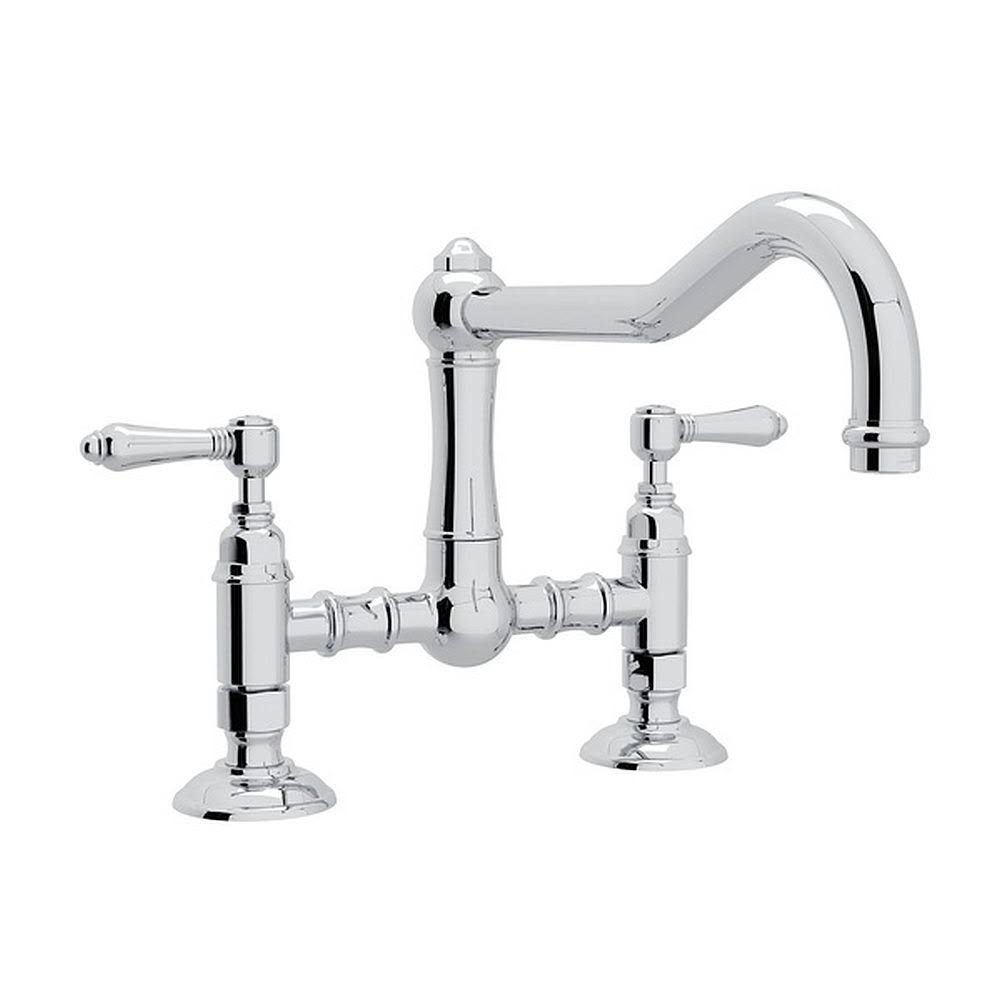 Polished Chrome Country Kitchen Bridge Faucet with Metal Lever Handles L87174