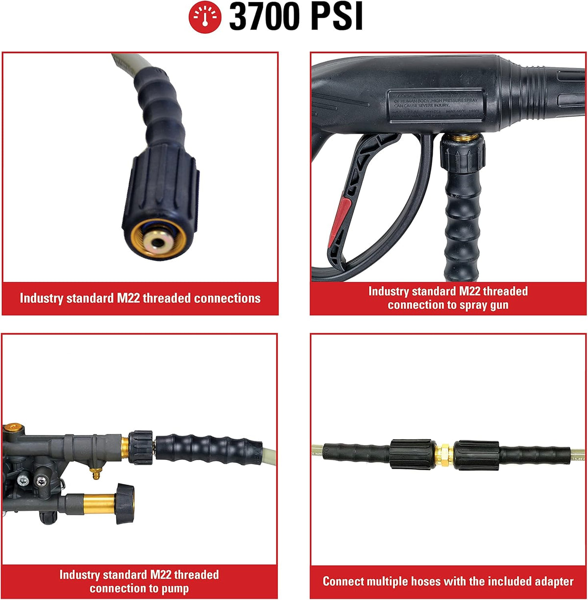 3700 PSI Pressure Washer Hose, 5/16 Inch by 25 Feet, Pack of 2 P147687