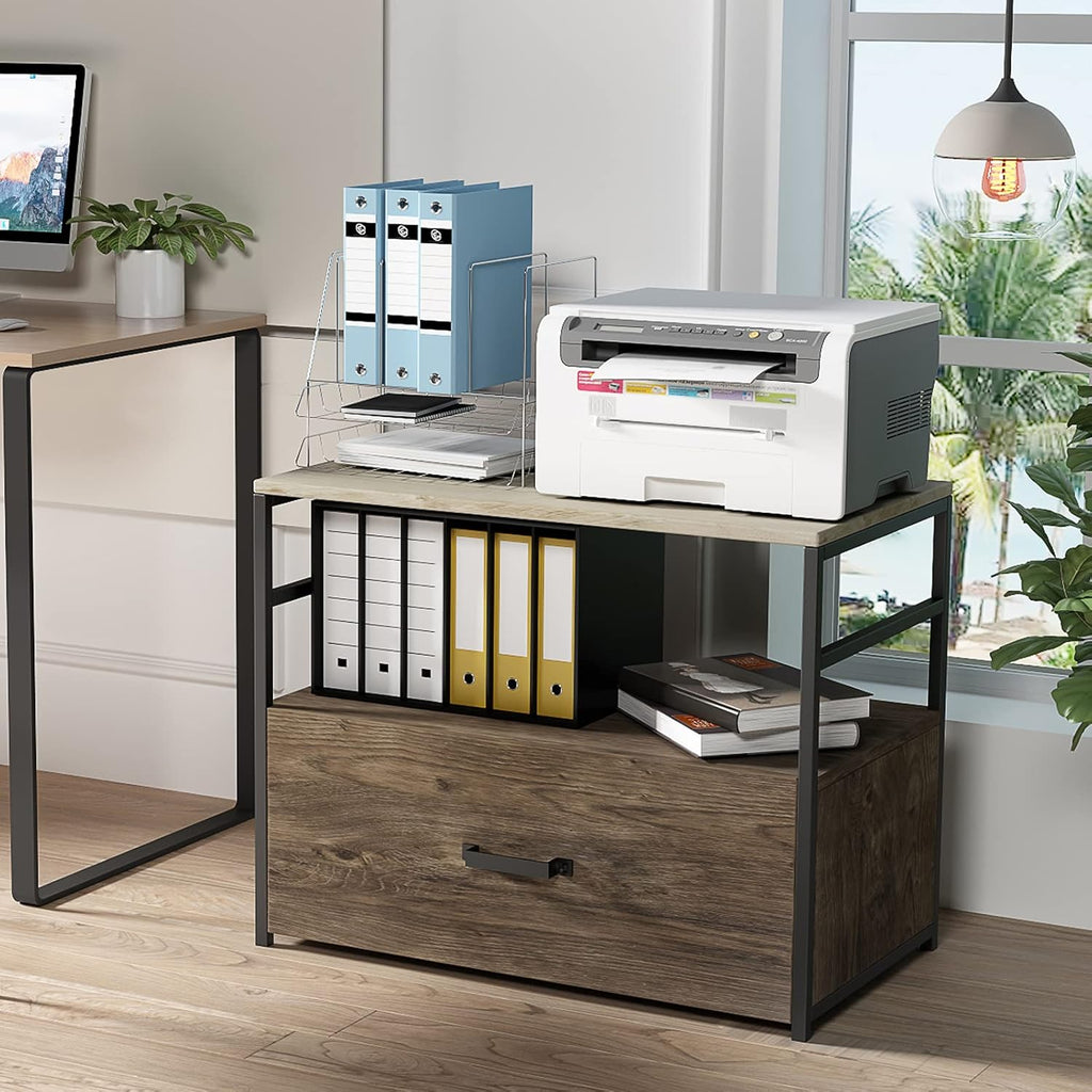 Wood Lateral File Cabinet with Drawer and Open Shelf Y451348