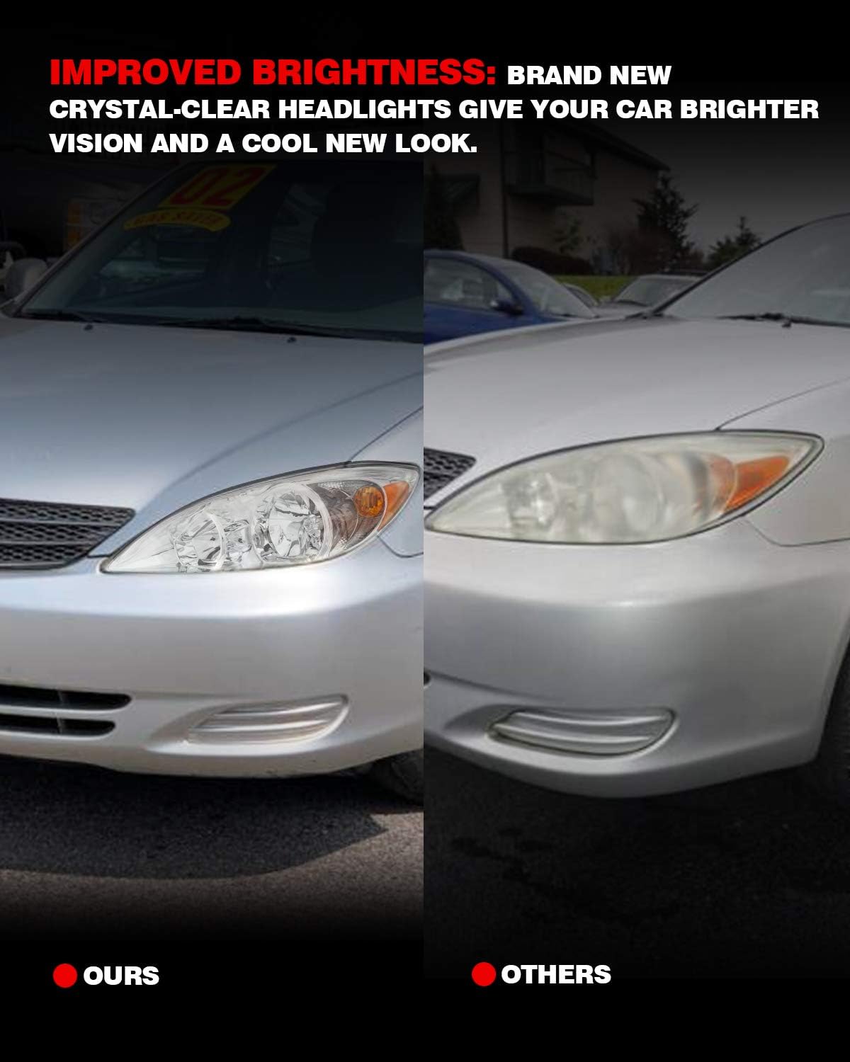Replacement Headlight Assembly for 2002-2004 Camry Amber Reflector Clear Lens Driver & Passenger Side Z678