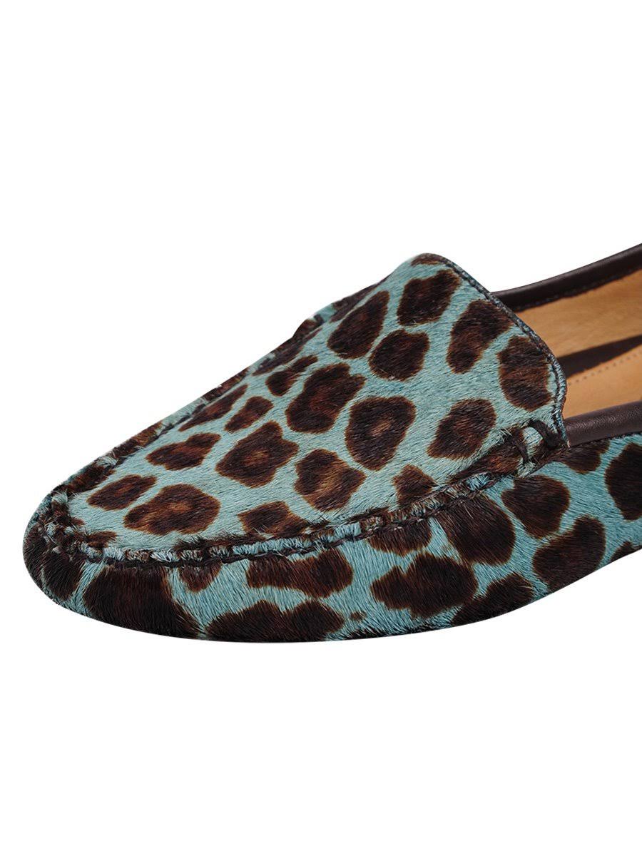 Teal Blue Leopard Driving Moccasin M8354