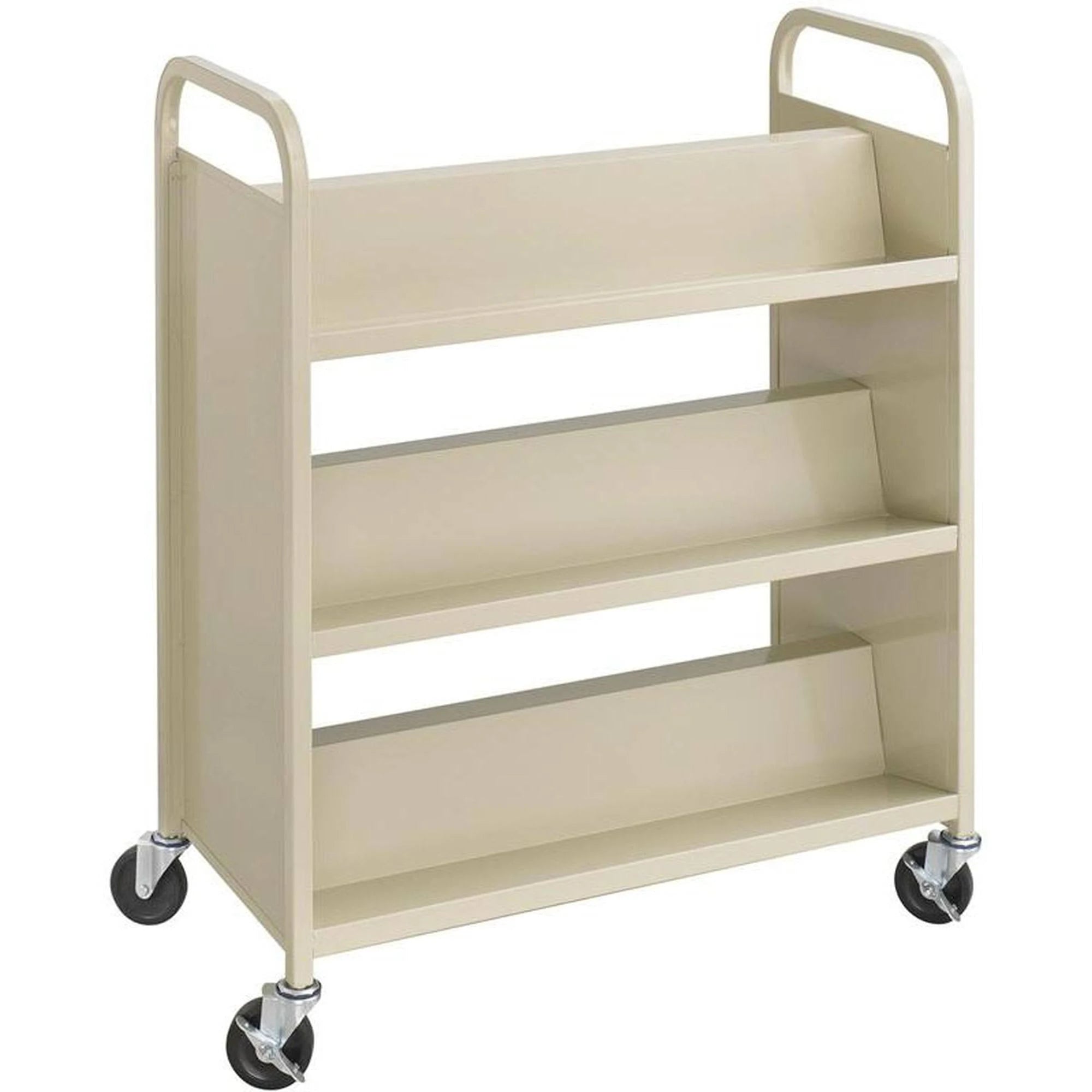 Double-Sided Book Cart Trolley with 6 Shelves Powder-Coated Steel Sand X17401
