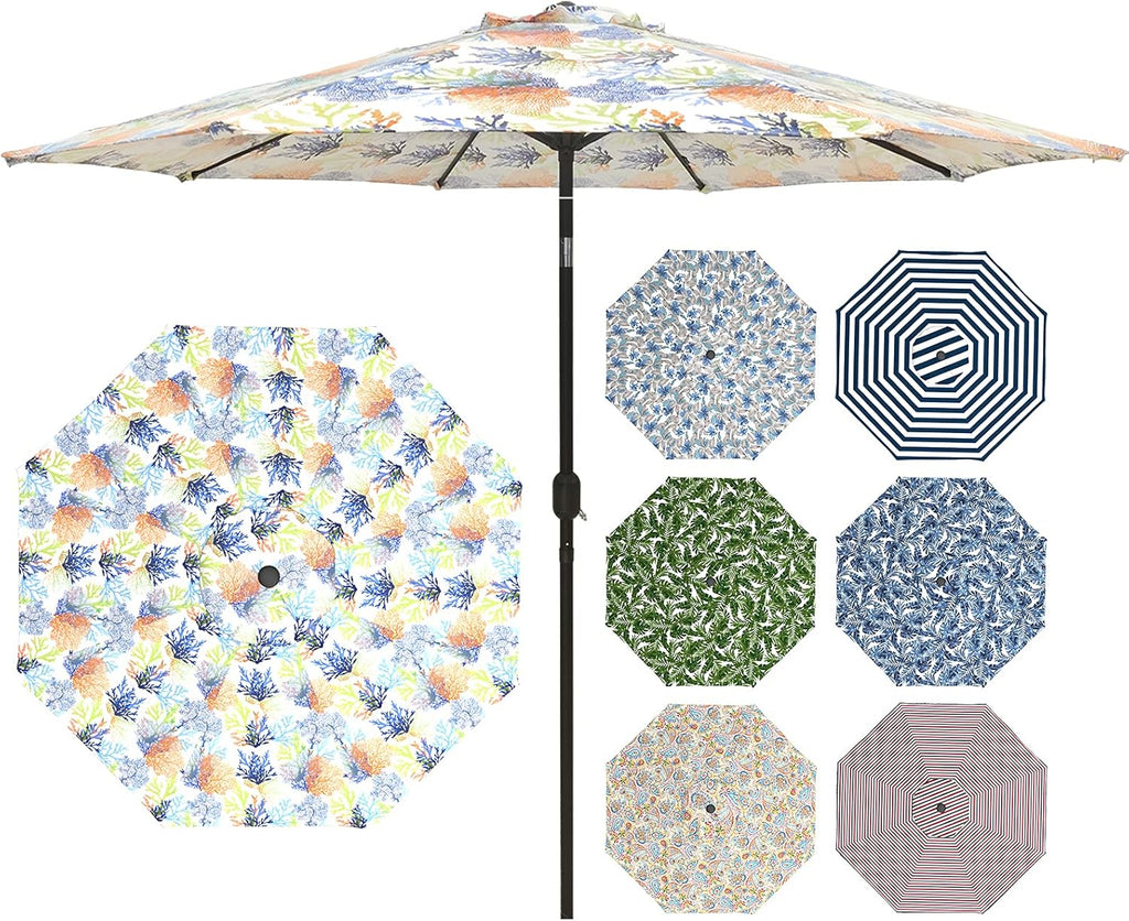 9' Patio Umbrella with Push Button Tilt and Crank, 8 Ribs O724