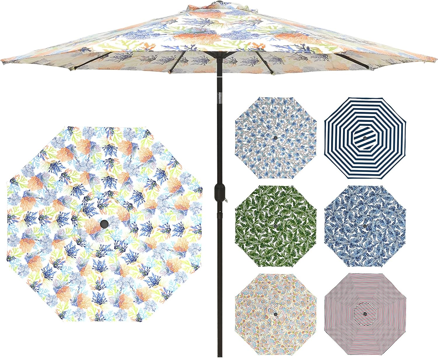 9' Patio Umbrella with Push Button Tilt and Crank, 8 Ribs O724