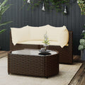 3 Piece Rattan Outdoor Patio Furniture Set with Glass Top Coffee Table P423543
