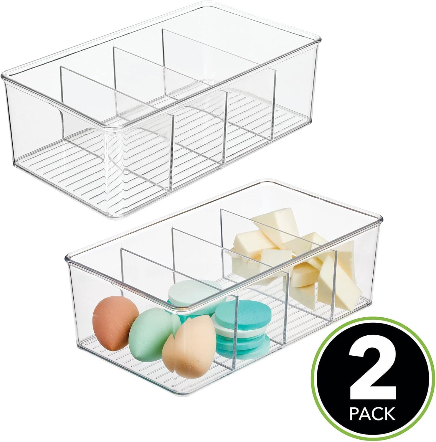 Clear Plastic 4 Divided Sections Storage Bin Box 2 Pack Z5651