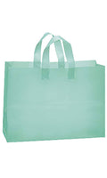 Large Aqua Frosted Plastic Shopping Bags - 16 inch x 6 inch x 12 inch - Case of 100 Y867365