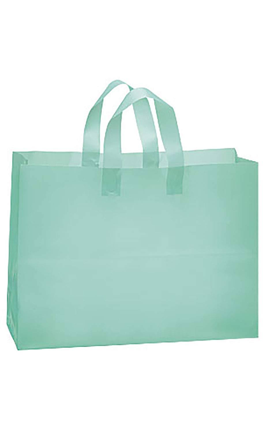 Large Aqua Frosted Plastic Shopping Bags - 16 inch x 6 inch x 12 inch - Case of 100 Y867365