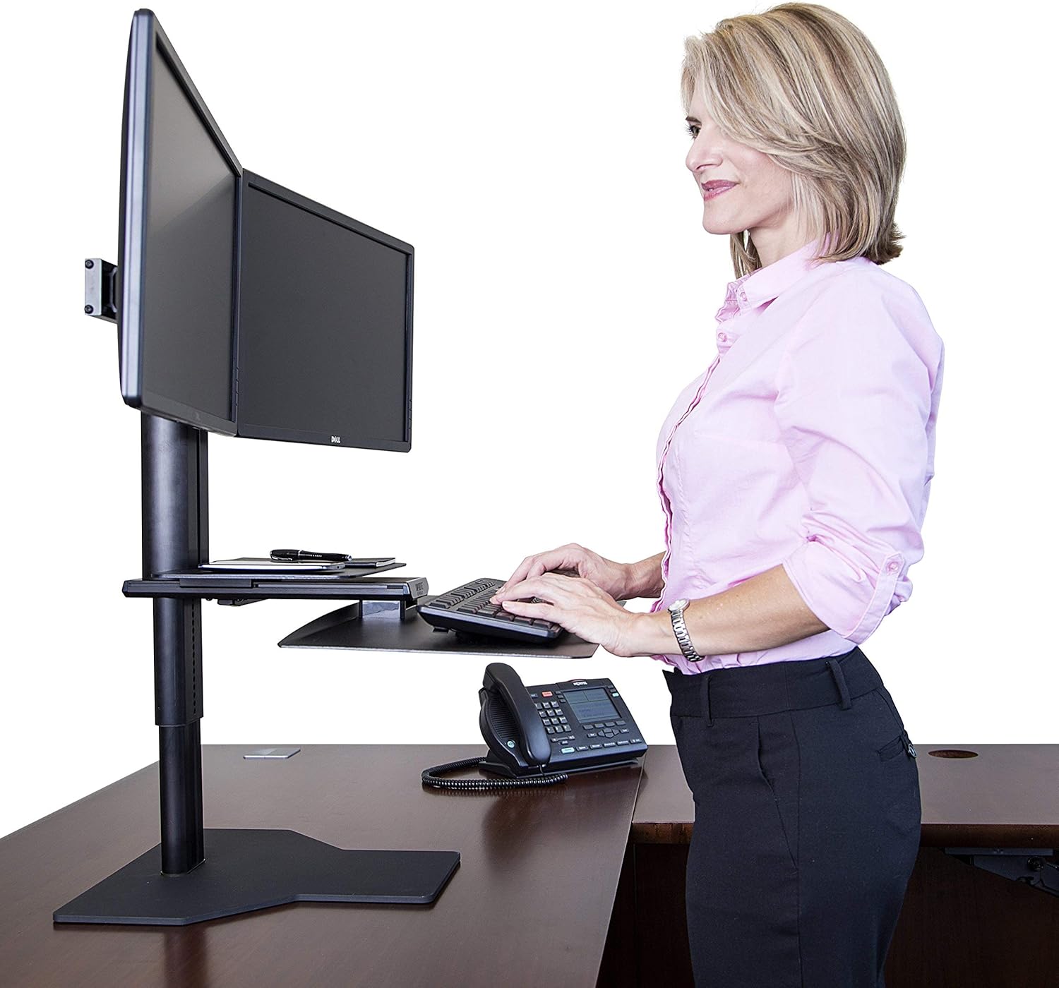 Black Dual Monitor Standing Desk Converter P311