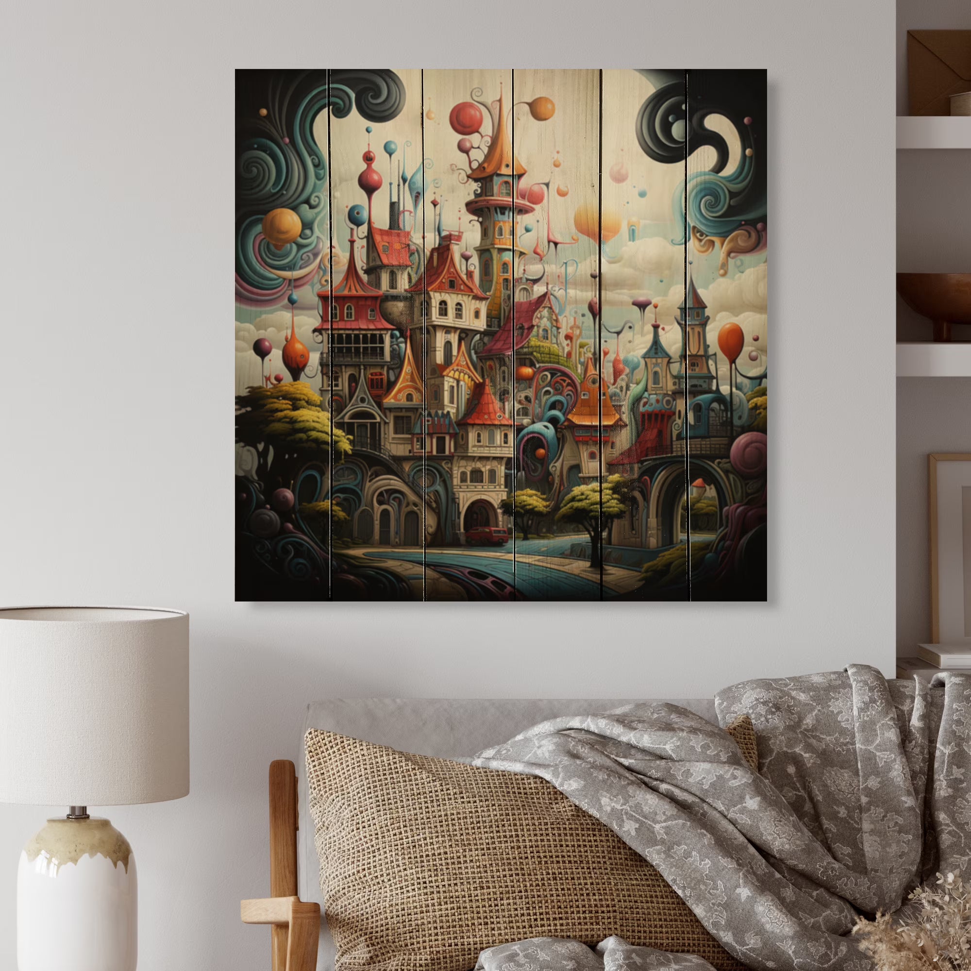 Castles Print on Natural Pine Wood I30666