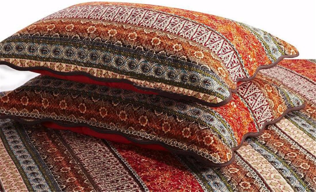 Striped Cotton 3-Piece Patchwork Bedspread Quilt Set Queen I9043