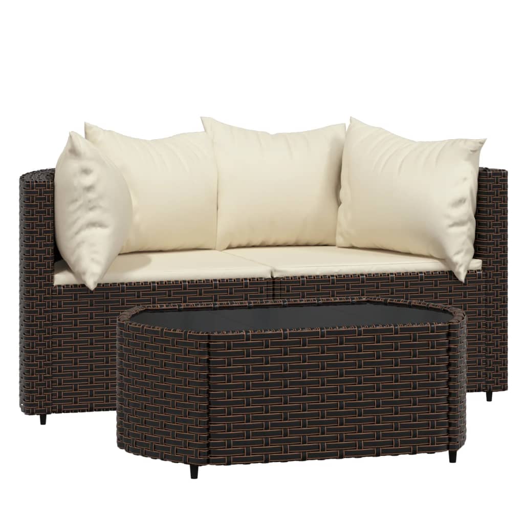 3 Piece Rattan Outdoor Patio Furniture Set with Glass Top Coffee Table P423543