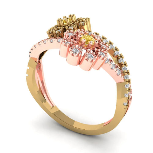 0.5 ct Round Cut Simulated Yellow Diamond 14k Yellow/Rose Gold Halo Ring size 6.5 M1872