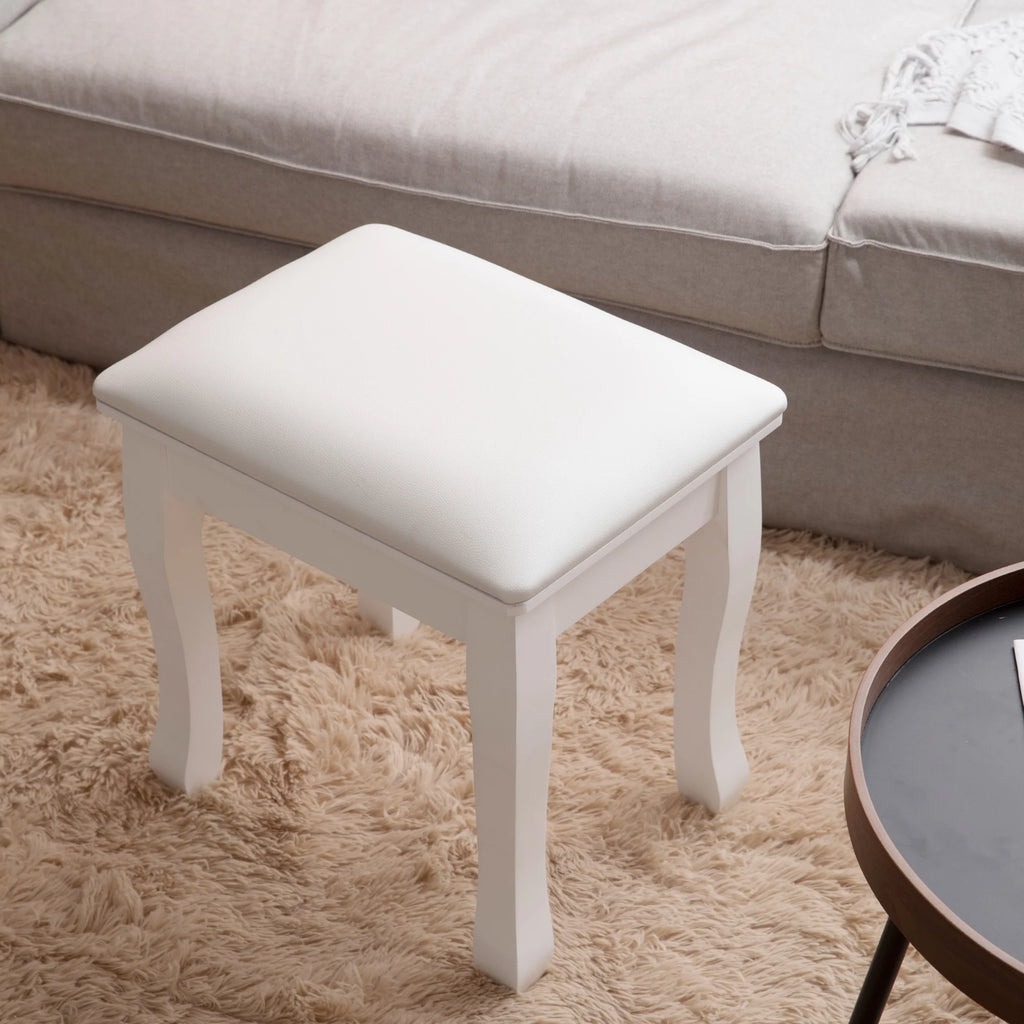 White Wood Vanity Stool with Cushion E67300