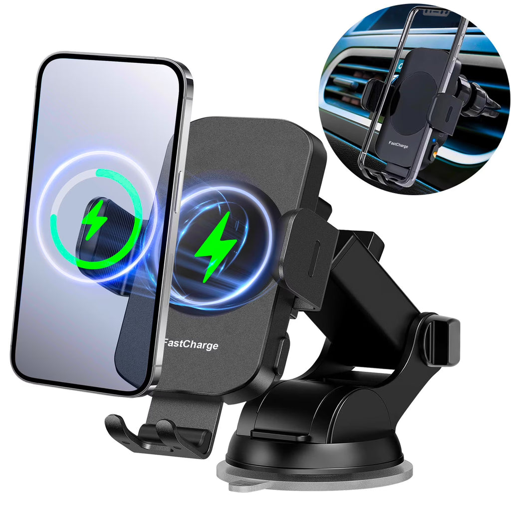 Black 3-in-1 Car Phone Holder Wireless Charger K16961