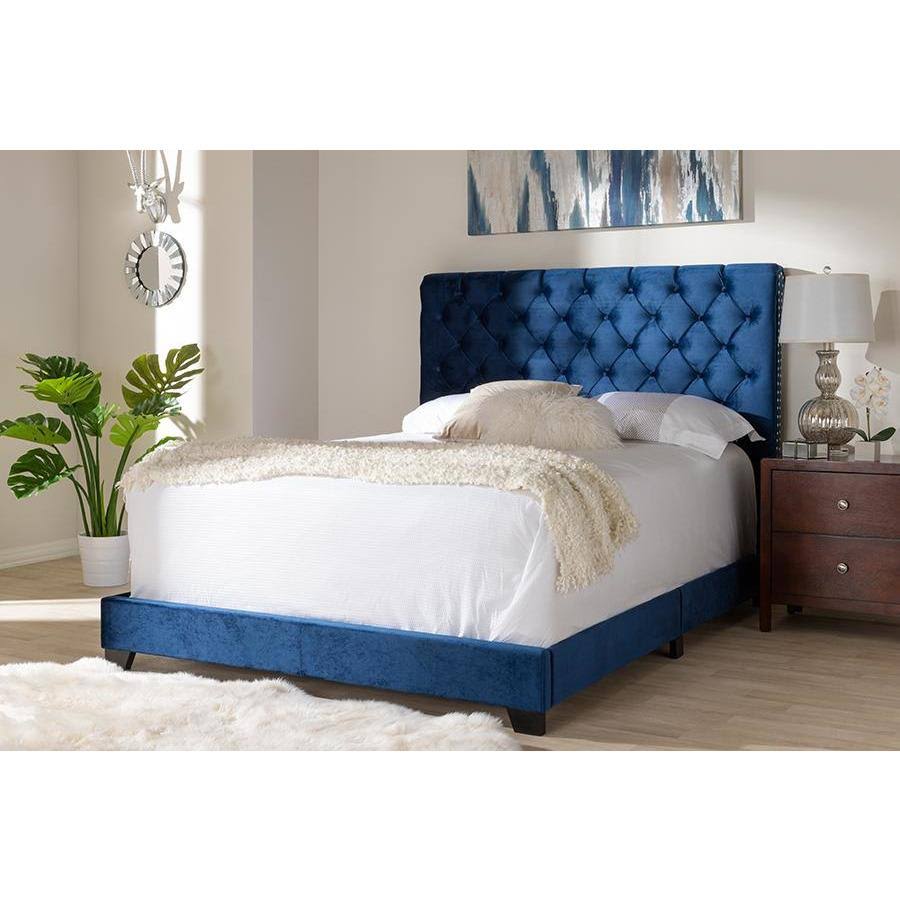 Navy Blue Velvet Upholstered Bed I389073