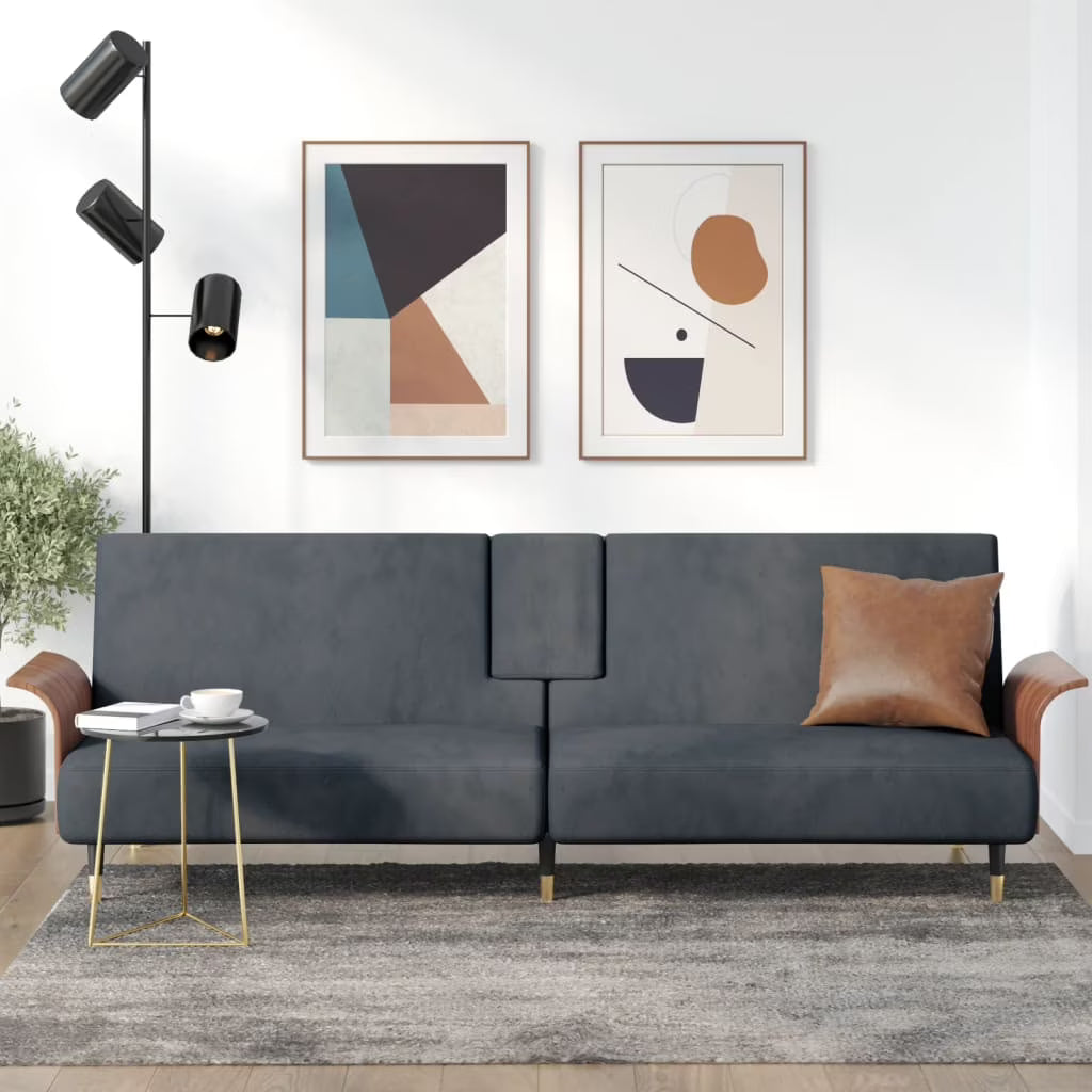 Dark Gray Sofa Bed with Cup Holders C47153