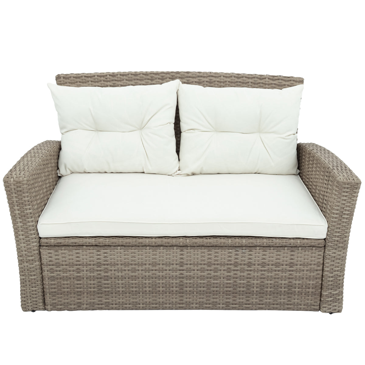 Patio Furniture Set of 4 Rattan Conversation Furniture with Ottoman and Glass Table G210959