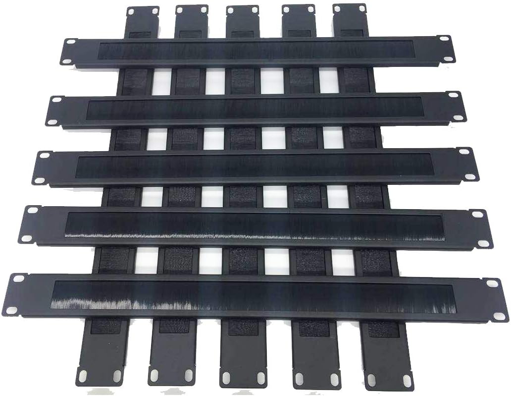 10 Pack 1U Horizontal Rack Mount Cable Management Panel with Cable Entry Brush for 19-Inch Rack Black Q6064