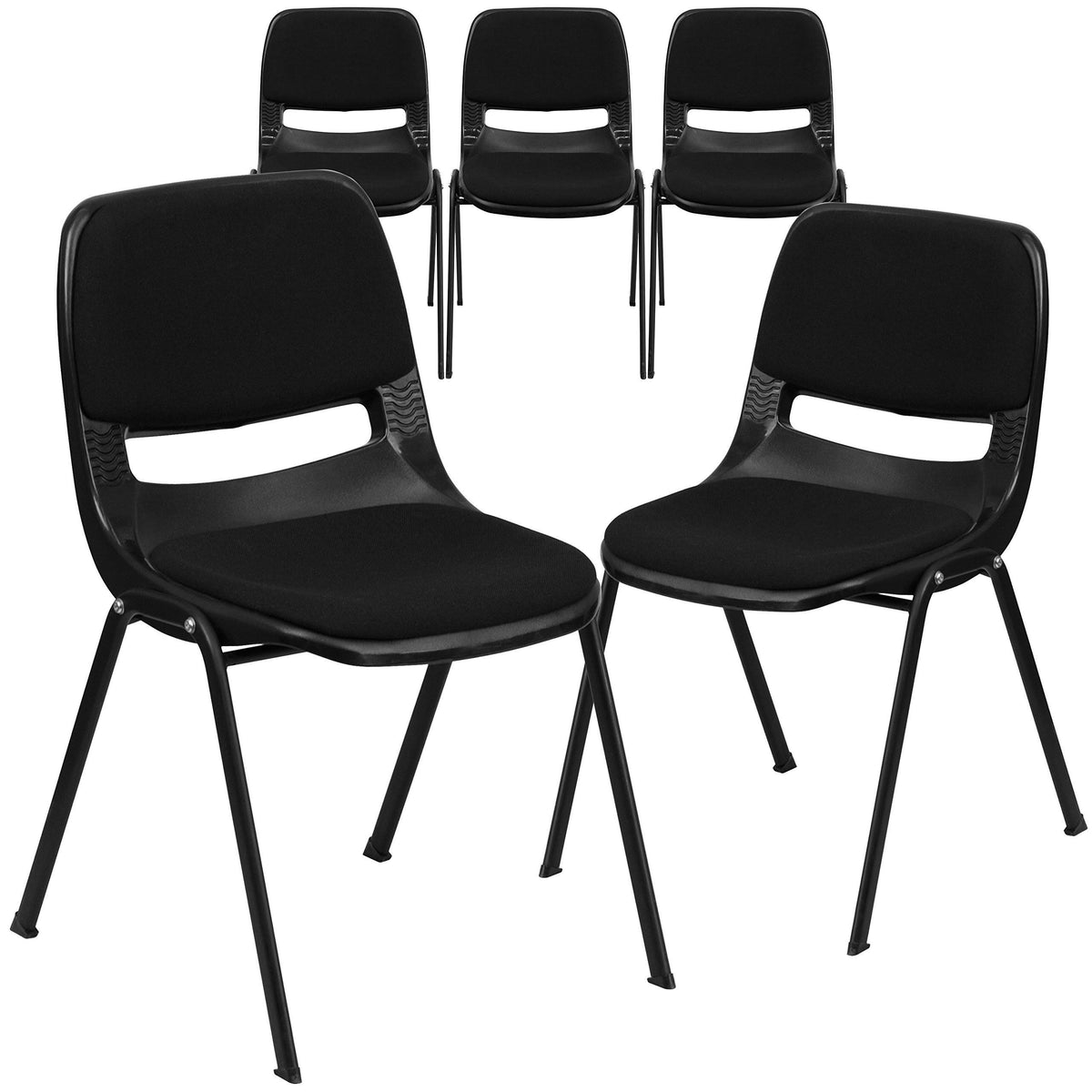 Black Ergonomic Shell Stack Chair with Padded Seat and Back V6779