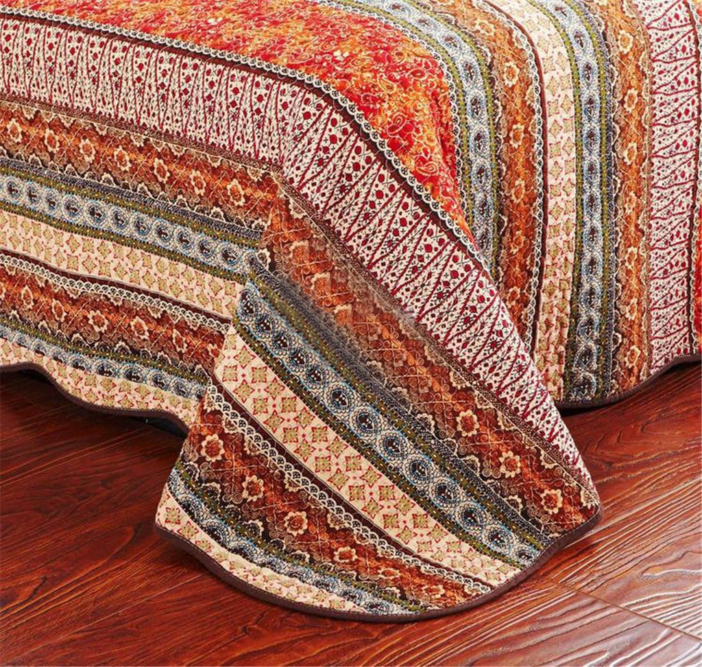 Striped Cotton 3-Piece Patchwork Bedspread Quilt Set Queen I9043