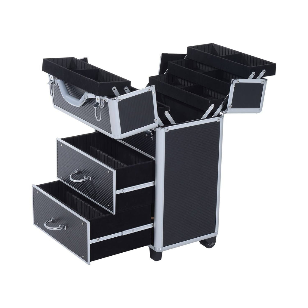 4 Tier Lockable Cosmetic Train Case with Extendable Trays Black N616370